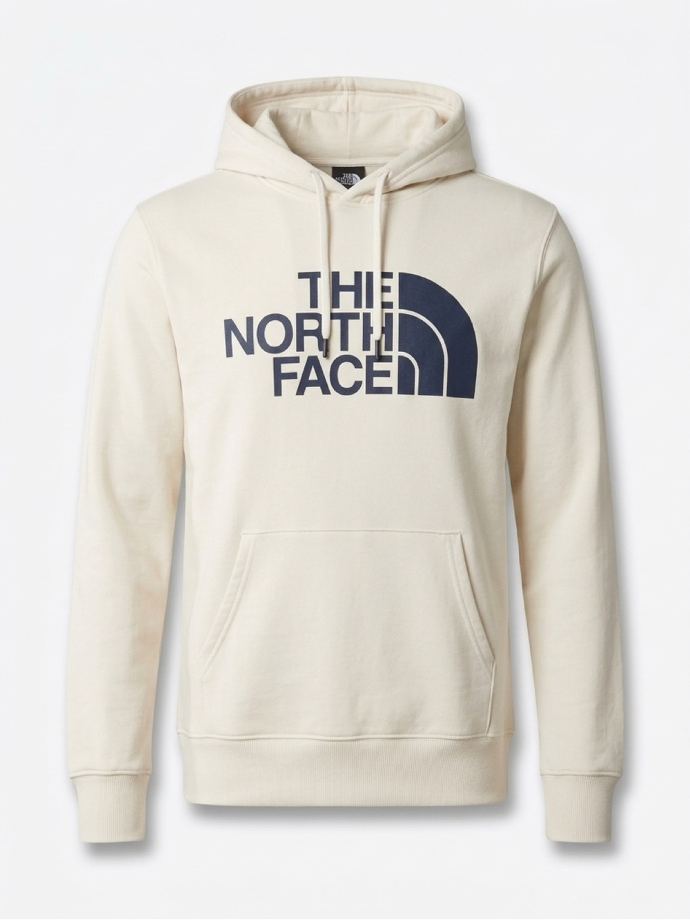 The North Face Men's Cream Hoodie with Navy Logo